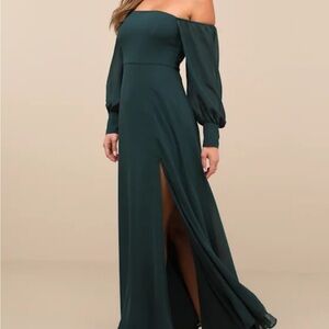 Lulu's Dark Green Off-Shoulder Long Sleeve Dress